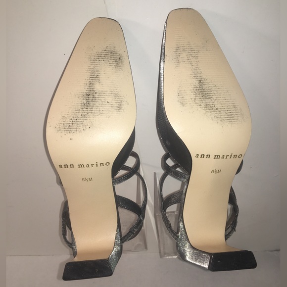 ANN MARINO Women's Shimmery Silver Strappy Slingback Evening Heels Size: 6.5M - Picture 6 of 8